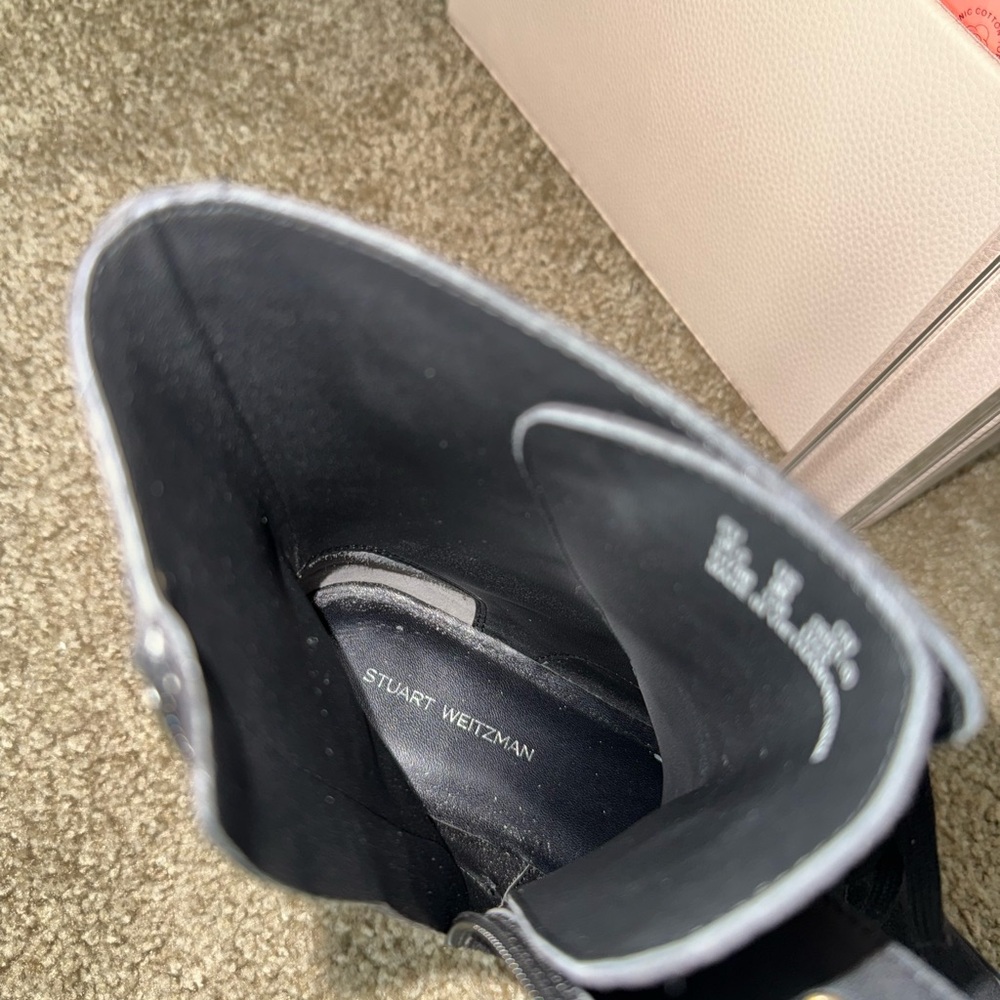 Stuart Weitzman Black Charli Suede Combat Lace-up Sportlift Boots - Picture 14 of 17